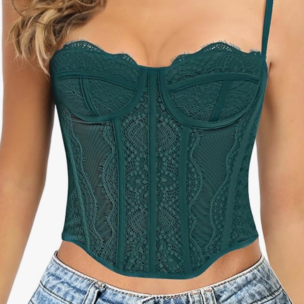 SOLD (on Depop) Lace Corset Bustier Top - Turquoise Large